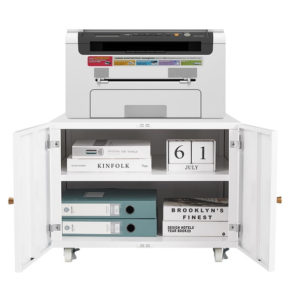 Tzou Steel Printer Cabinet with Wheels - Mobile Printer Stand with Adjustable Shelf & Storage for Home Office, Compact File Cabinet for Small Spaces
