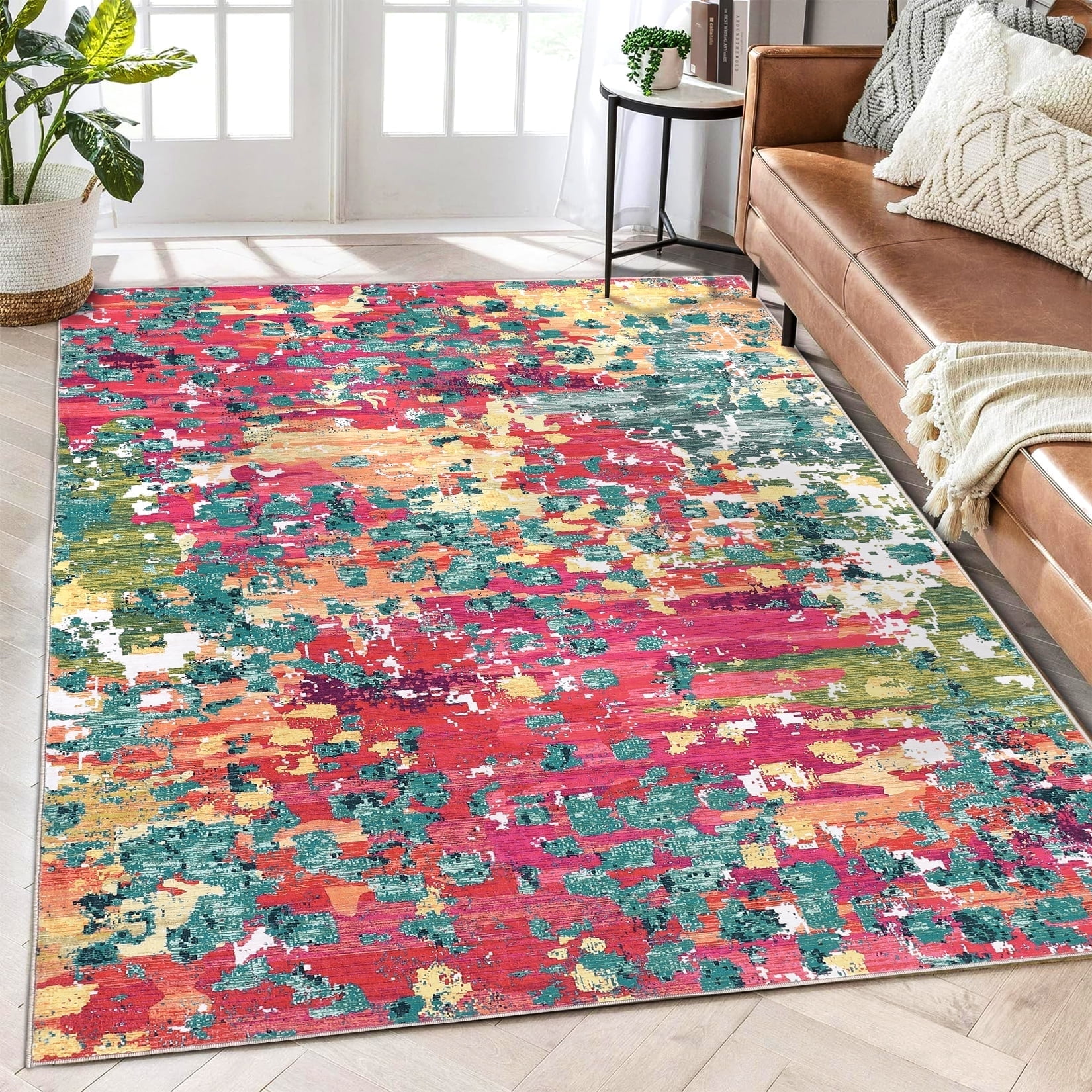 Tzou Super Soft Modern Abstract Area Rugs 8x10ft Large Washable Carpet for Dining Room, Colorful Non-Slip Indoor Floor Mat, Low Pile(Multi-Color)