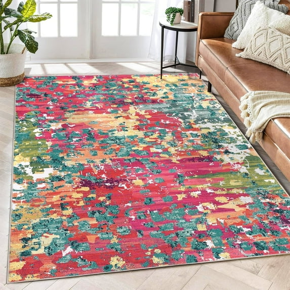 Tzou Super Soft Modern Abstract Area Rugs 8x10ft Large Washable Carpet for Dining Room, Colorful Non-Slip Indoor Floor Mat, Low Pile(Multi-Color)