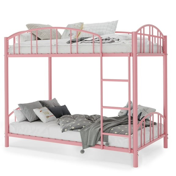 Tzou Twin over Twin Metal Bunk Bed w/Safety Guardrails & Ladder – 400LB/Tier Steel Frame, Space-Saving Bunkbed | No Box Spring Needed