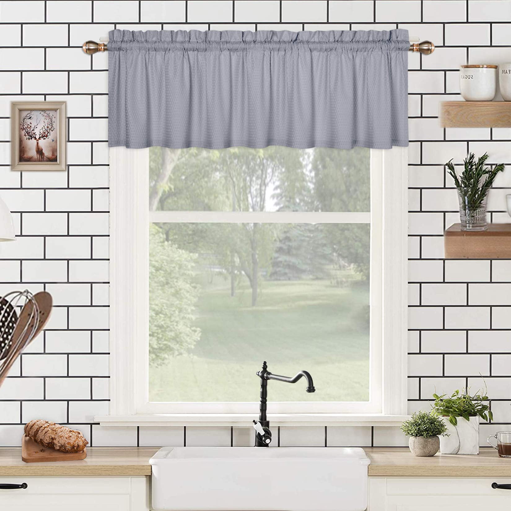 Tzou Valances for Kitchen Windows, Embossed Textured Soft Microfiber ...