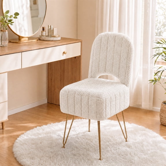 Tzou Vanity Stool with Storage & Adjustable Backrest – 280 lbs Capacity, Faux Fur