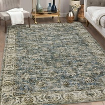Tzou Vintage Area Rugs 8x10 for Bedroom Washable Retro Living Room Carpet with Non-Slip Backing, Low Pile(Navy)