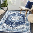 thumbnail image 1 of Tzou Vintage Floral Low Profile Area Rug 5x7 for Bedroom Living Room Super Soft Floor Mat, Machine Washable, Navy Blue, 1 of 7