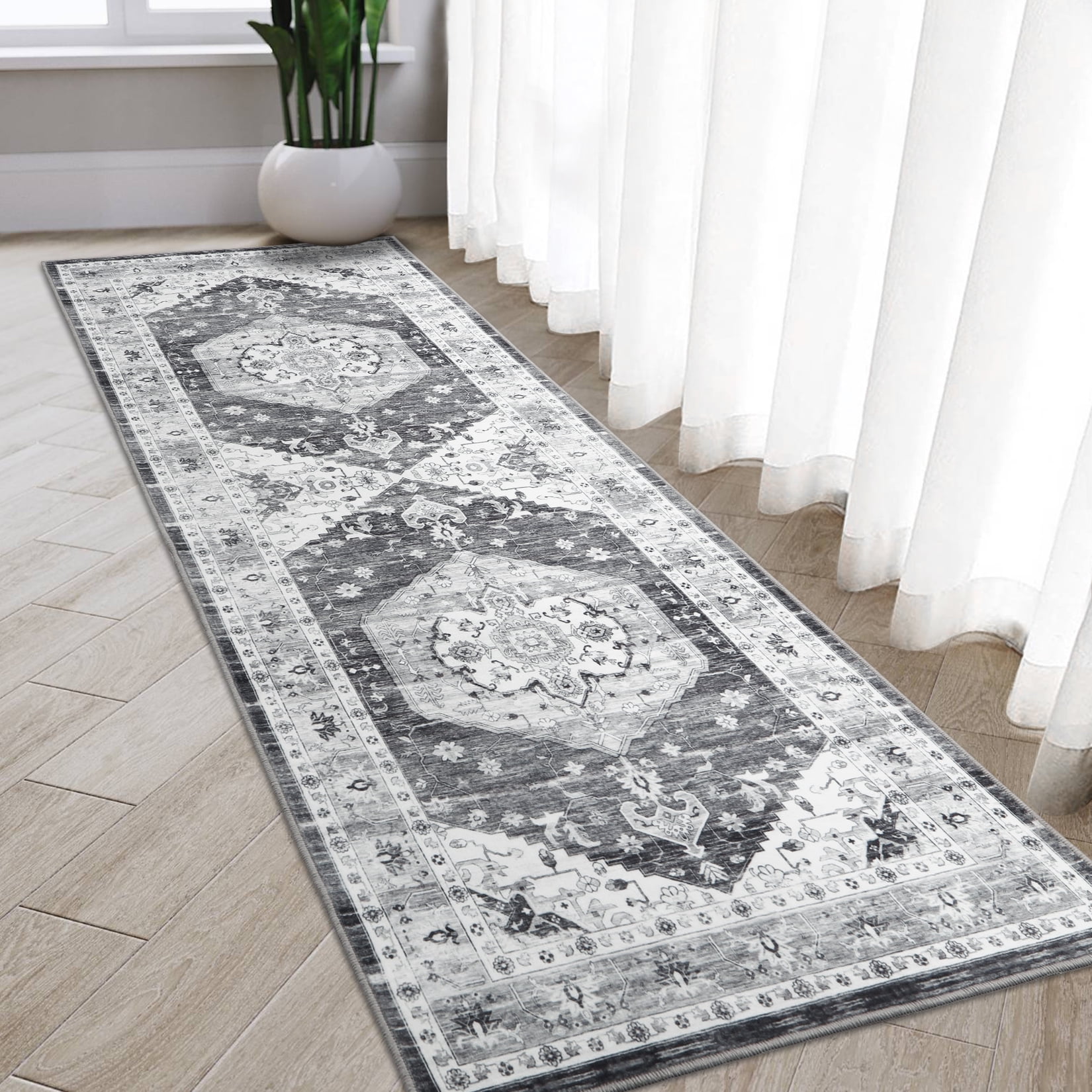 Tzou Vintage Floral Low Profile Area Rug Runner 2x6 for Entryway