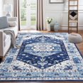thumbnail image 1 of Tzou Vintage Floral Low Profile Big Area Rug 9x12 for Bedroom Living Room Super Soft Floor Mat, Machine Washable, Navy Blue, 1 of 7