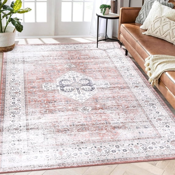 Tzou Vintage Living Room Area Rugs 9x12 - Super Soft Washable Oriental Traditional Distressed Carpets for Bedroom Home Office(Light Orange)