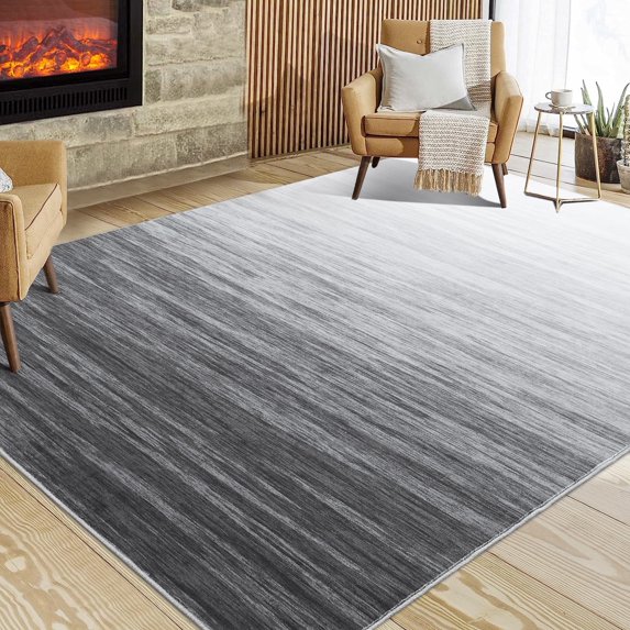 Tzou Washable Area Rug 4x6 for Home Office, Modern Gradient Carpet, Anti-Slip, Low Pile, Gray