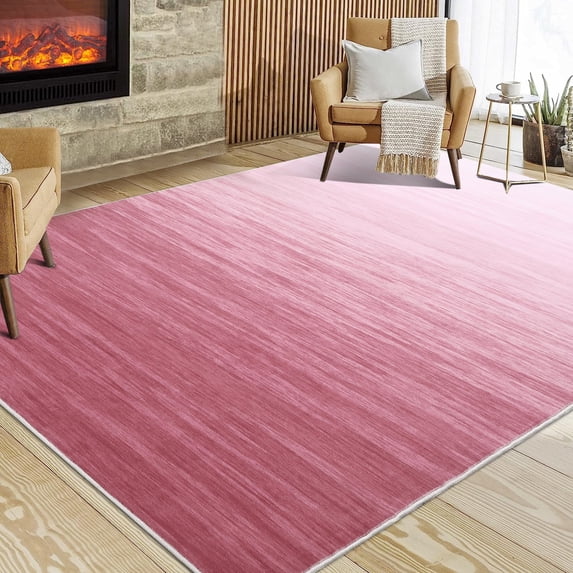 Tzou Washable Area Rug 4x6 for Home Office, Modern Gradient Carpet, Anti-Slip, Low Pile, Pink