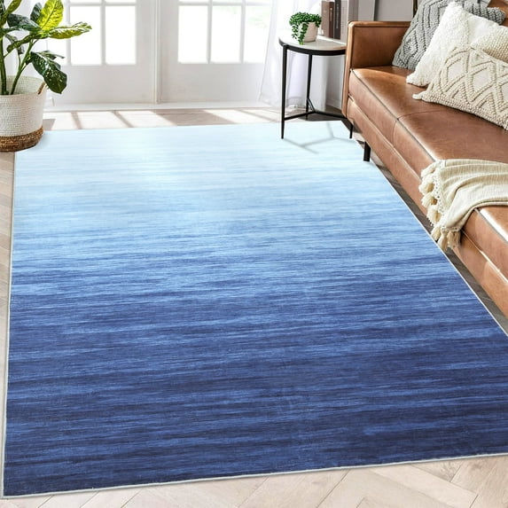 Tzou Washable Area Rug 5x7 for Home Office, Modern Gradient Carpet, Anti-Slip, Low Pile, Navy Blue