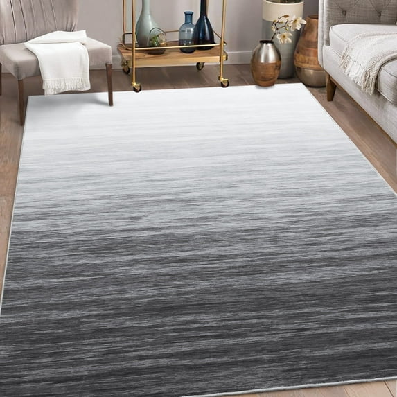 Tzou Washable Area Rug 8x10 for Bedroom, Modern Gradient Carpet, Anti-Slip, Low Pile, Gray