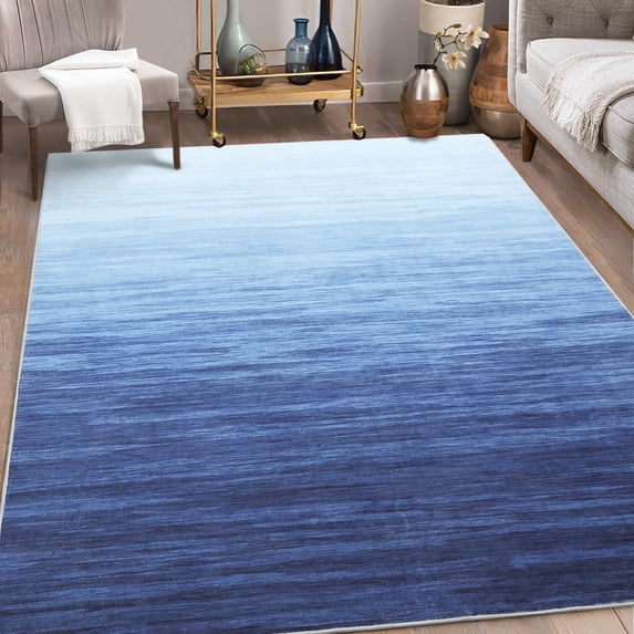 Tzou Washable Area Rug 8x10 for Bedroom, Modern Gradient Carpet, Anti-Slip, Low Pile, Navy Blue
