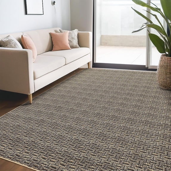 Tzou Washable Area Rugs 10x13 for Living Room, Low Pile Braid Print Indoor Carpet with Non-Slip Backing for Playroom(Brown)