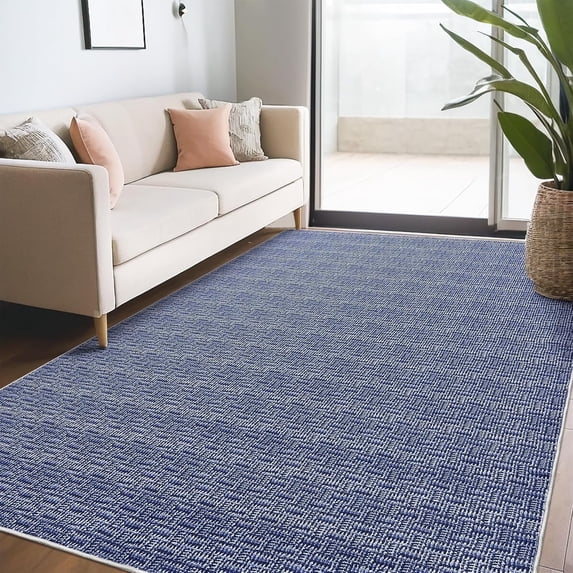 Tzou Washable Area Rugs 5x7 for Living Room, Low Pile Braid Print Indoor Carpet with Non-Slip Backing for Bedroom Dining Room(Blue)