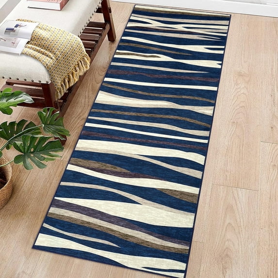 Tzou Washable Runner Rug Washable 2x6 Modern Colorful Abstract Carpet for Kitchen Entryway Laundry Room, Blue/Beige