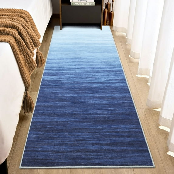 Tzou Washable Runner Rugs 2x6 for Kitchen Entryway, Modern Gradient Carpet, Anti-Slip, Low Pile, Navy Blue