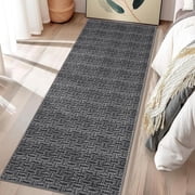 Tzou Washable Runner Rugs 2x6 for Living Room, Low Pile Braid Print Indoor Carpet with Non-Slip Backing for Entryway Hallway KitchenBlack