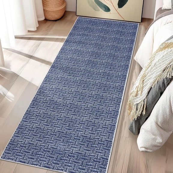 Tzou Washable Runner Rugs 2x6 for Living Room, Low Pile Braid Print Indoor Carpet with Non-Slip Backing for Entryway Hallway Kitchen(Blue)