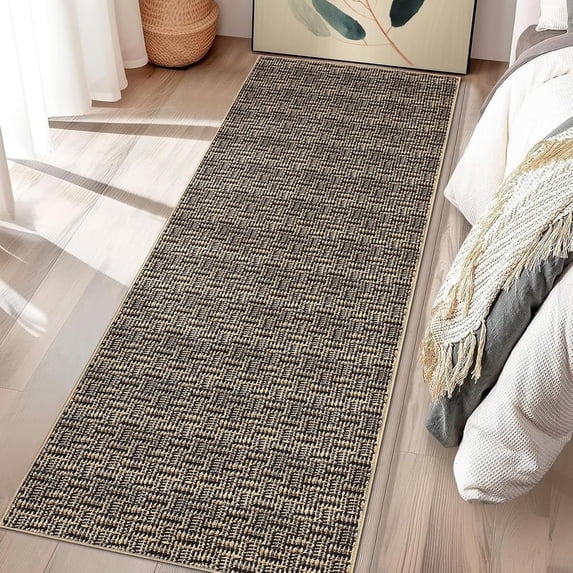 Tzou Washable Runner Rugs 2x6 for Living Room, Low Pile Braid Print Indoor Carpet with Non-Slip Backing for Entryway Hallway Kitchen(Brown)