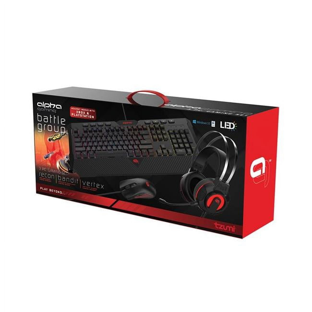 Tzumi Alpha Gaming Battle Group 3 Piece Set With Vertex Headset Recon