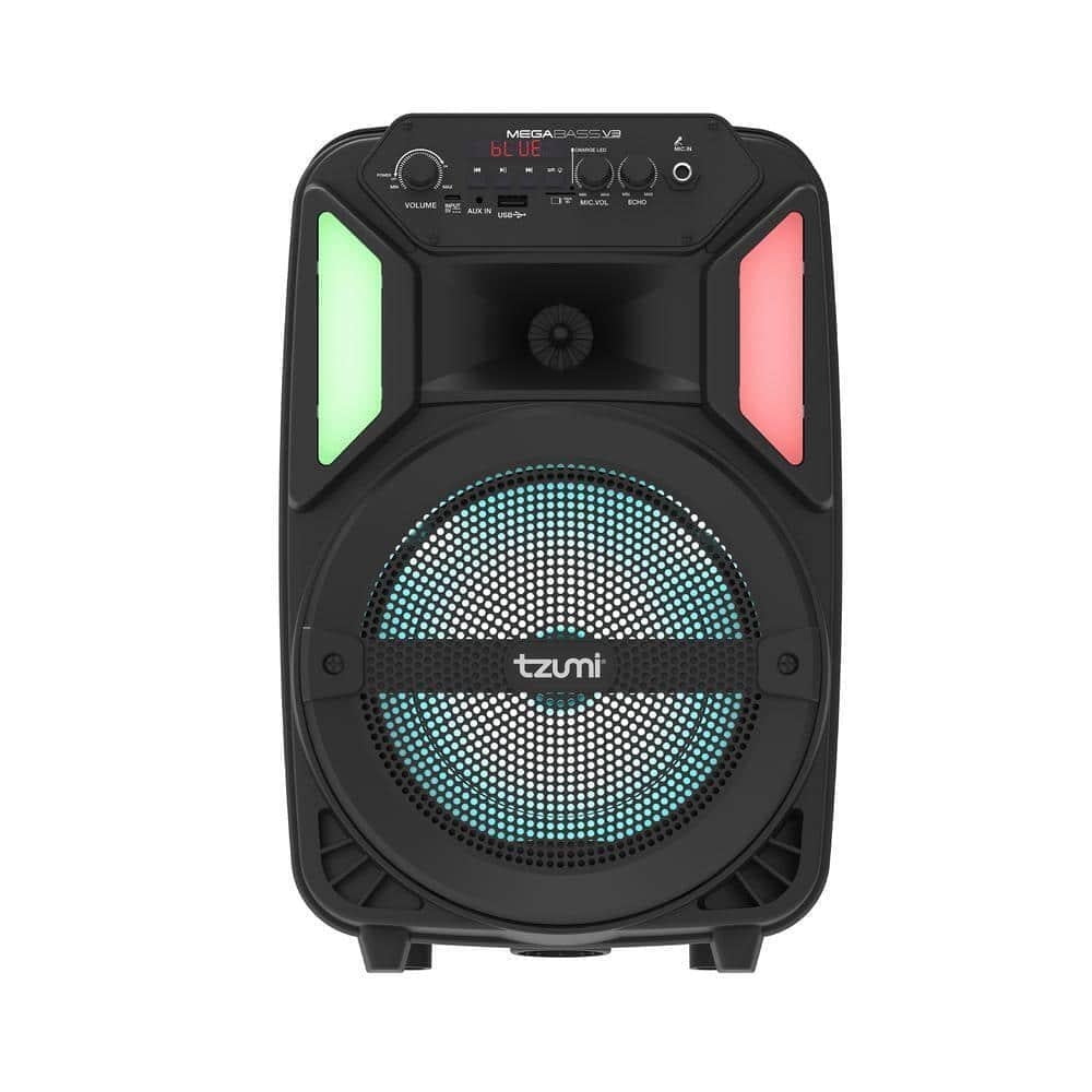 Tzumi Megabass Jobsite Speaker V3 Bluetooth Karaoke LED Battery Power, Black