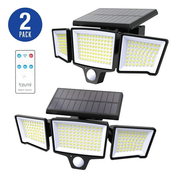 Tzumi Solar Flood Lights Motion Sensor Outdoor Lights with Wireless Remote, 600LM, 2-Pack