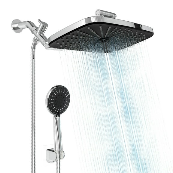Tzumi 3-Way High Pressure Dual Rainfall Shower Head with Handheld Combo, 6 Spray Settings
