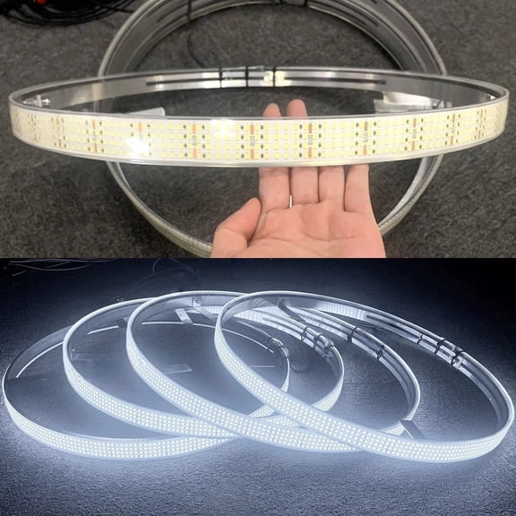 Tzvmny Lighting - 4PCS 17.5" Quad ROW Flash Cold White Strobe LED Wheel Ring Lights For Truck - Bluetooth APP Control