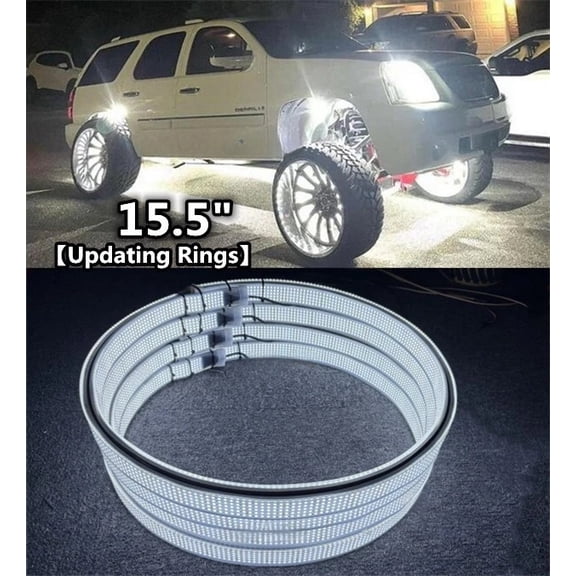 Tzvmny Lighting Factory - 4PCS 15.5" 10ROW Cold White Double Sided LED Wheel Ring Lights - Bluetooth APP +Switch Control