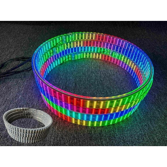 TzvmnyLighting Factory - Double Sided 17.5" FIVE ROW LED IP68 Waterproof Chasing Flowing illuminated LEDs Wheel Rim Rings Lights SET for Cars Remote + Bluetooth APP Controllable