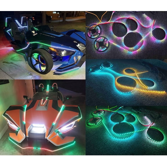 Tzvmny 6.5 ft LED Exterior Decorative Lights fits Polaris Slingshot Hood Underbody Multicolor Adjustable Brightness, Waterproof 16 Pieces