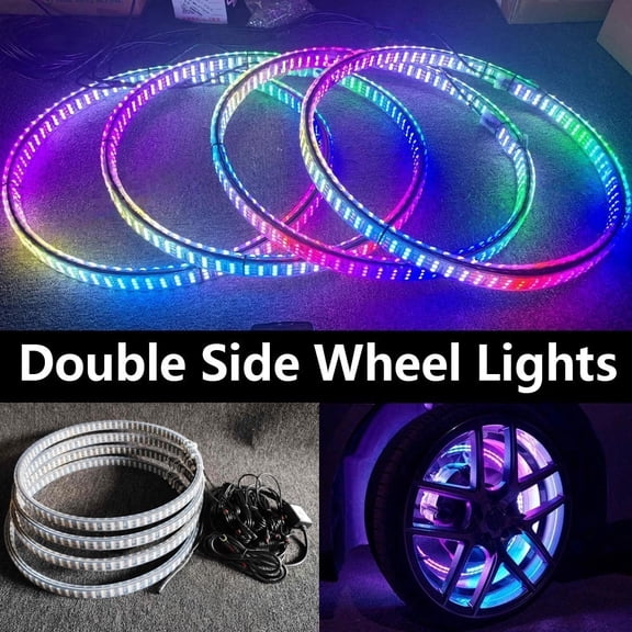 Tzvmny 15.5" Double Sided Triple Row Treble LED Exterior Decorative Lights Fits Car Truck Wheel Rim Tire Multicolor, Adjustable Brightness, Bluetooth Controllable