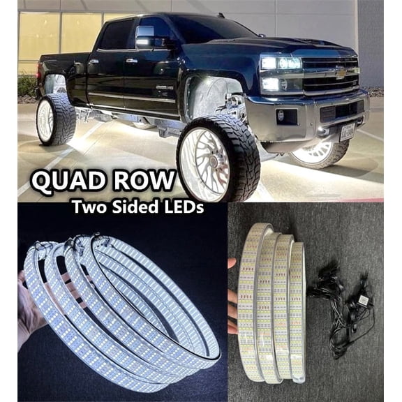 Tzvmnylighting Factory - 4pcs 15.5'' Cold White Strobe Quad Row Wheel Ring Lights For Truck Double Side LED Rim Light Kit Bluetooth APP Controllable Waterproof
