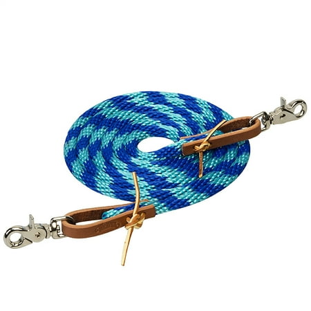 Weaver Leather Soft Poly Roper Reins with Scissor Snaps and Russet Harness Leather Water Loops - 3/8" x 8' Dazzling Blue/Turquoise