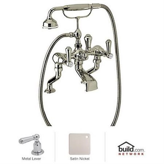U.3000LSP/1-STN Georgian Era Exposed Deck Mounted bathTub Filler with Handshower and Lever Handles: Satin