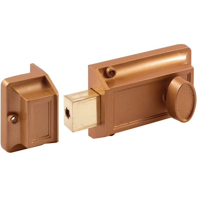 U 9956 Single Cylinder Rim Deadlatch, , Brass, Night Lock, 2 Keys