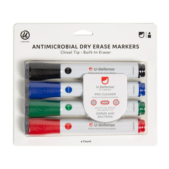 U BRANDS, 4 Count Dry Erase Markers, Medium Point, Assorted Colors,