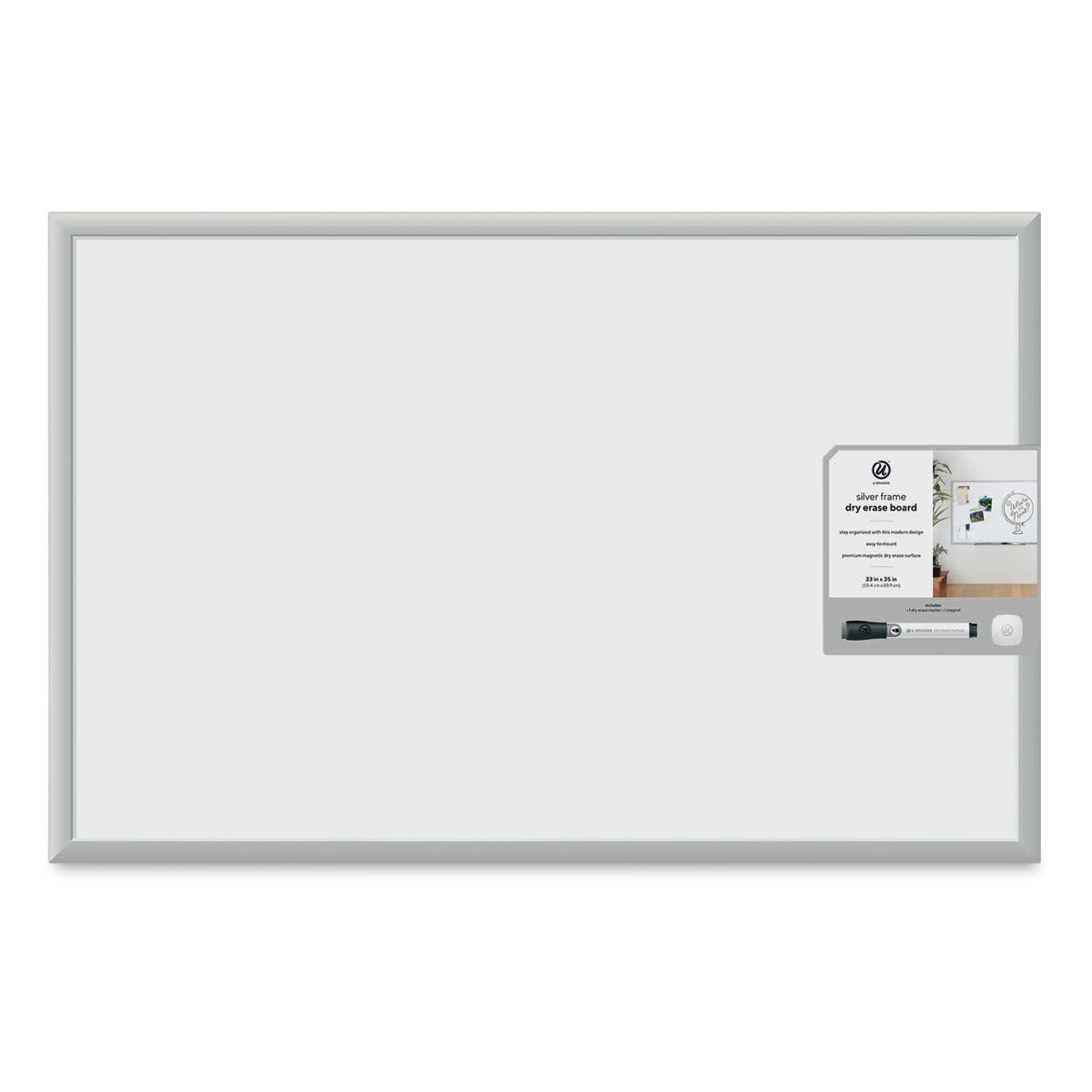 U BRANDS Dry-Erase Board, 23" x 35", Aluminum Frame