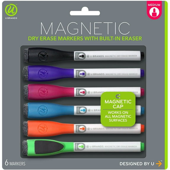 U BRANDS Dry Erase Medium Point Markers 6/Pkg Assorted, Low-odor Ink