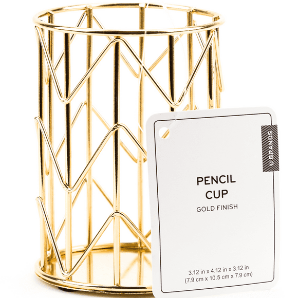 U Brands Wire Metal Pencil Holder, Gold, 3.12 x 4.12 x 3.12 in, Cylindrical