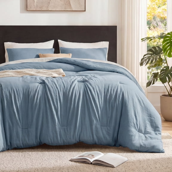 U by Bedsure 3 Pieces Full Comforter Bedding Set, Grey Blue Bed Comforter Set for All Seasons, 1 Lightweight Prewashed Comforter and 2 Pillowcases,Full,Grey Blue