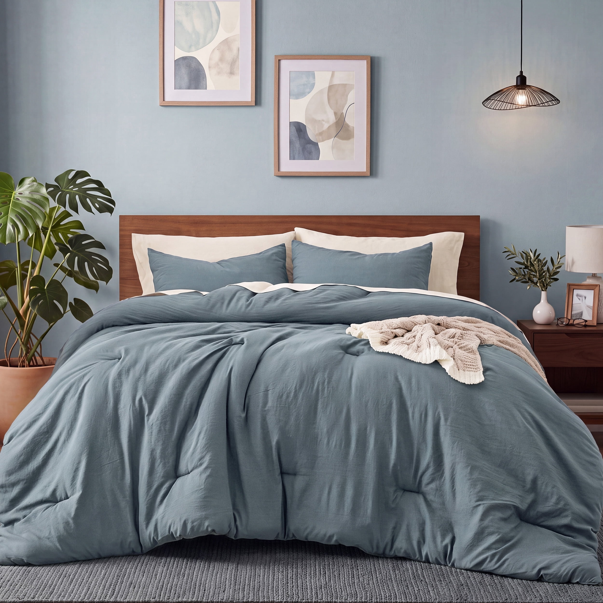 U Bedsure U by Bedsure 3 Pieces Full Comforter Bedding Set, Grey Blue Bed Comforter Set for All Seasons, 1 Lightweight Prewashed Comforter and 2 Pillowcases,Full,Grey Blue