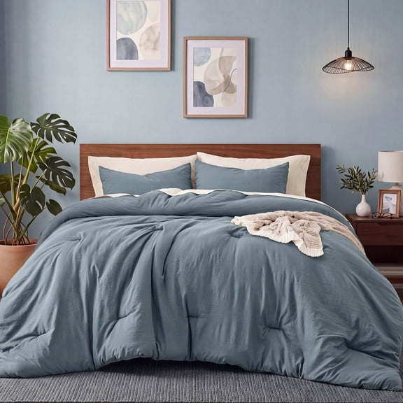 U by Bedsure 3 Pieces Full Comforter Bedding Set, Grey Blue Bed Comforter Set for All Seasons, 1 Lightweight Prewashed Comforter and 2 Pillowcases,Full,Grey Blue