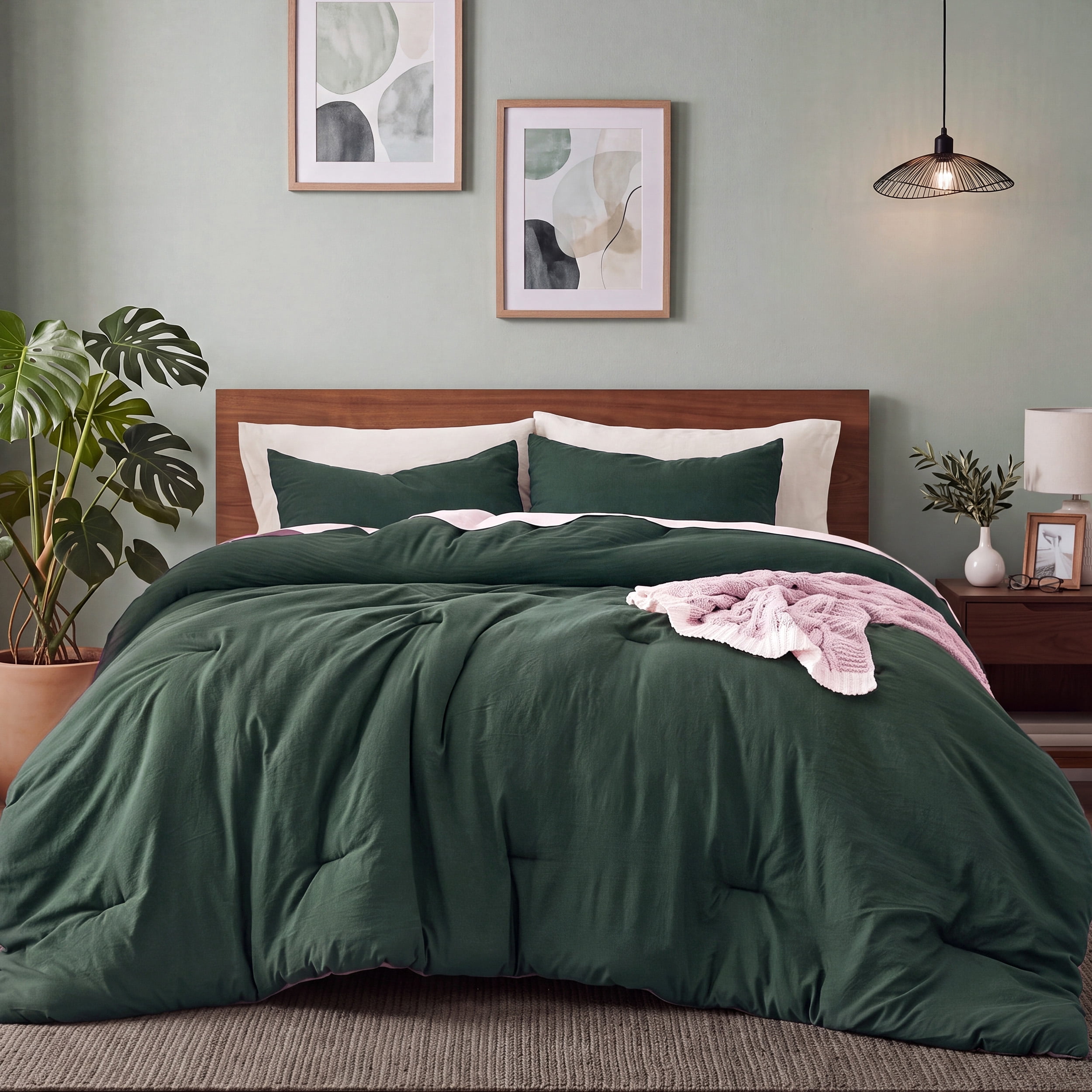 U Bedsure U by Bedsure 3 Pieces Full Comforter Bedding Set, Mallard Green Bed Comforter Set for All Seasons, 1 Lightweight Prewashed Comforter and 2 Pillowcases