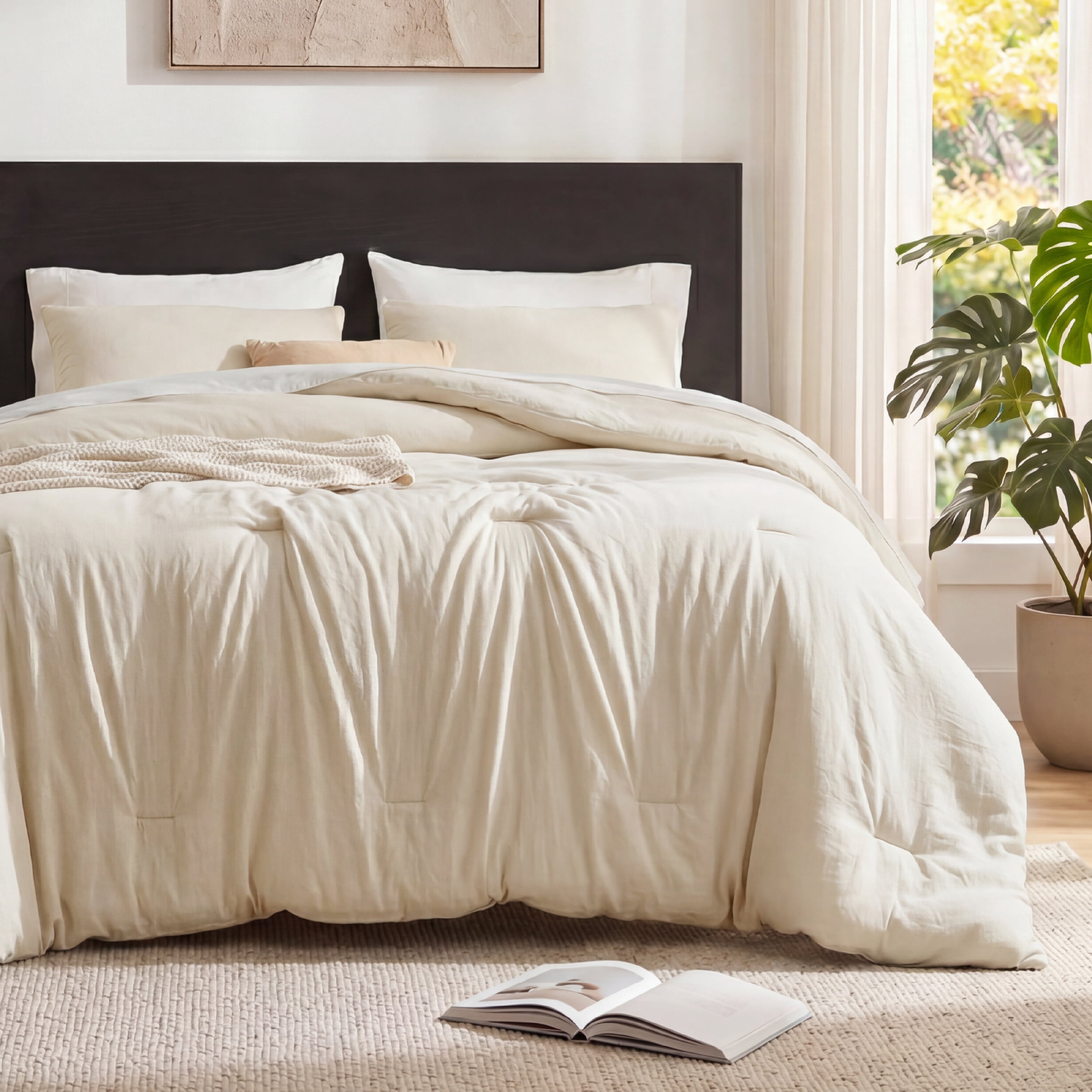 U by Bedsure 3 Pieces Full Comforter Bedding Set, White Comforter Set for All Seasons, 1 Lightweight Prewashed Comforter and 2 Pillowcases, White Swan