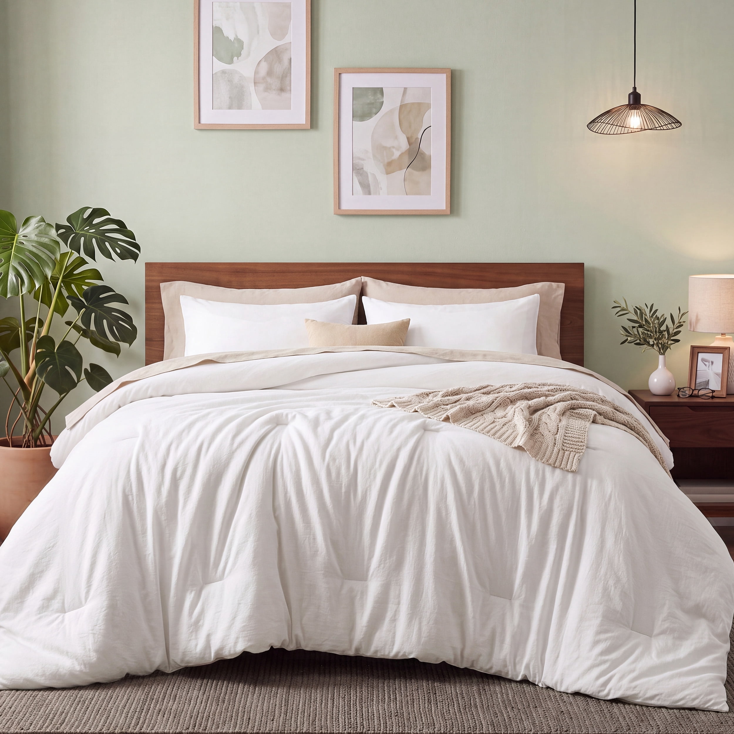 U Bedsure U by Bedsure 3 Pieces Full Comforter Bedding Set, White Bed Comforter Set for All Seasons, 1 Lightweight Prewashed Comforter and 2 Pillowcases
