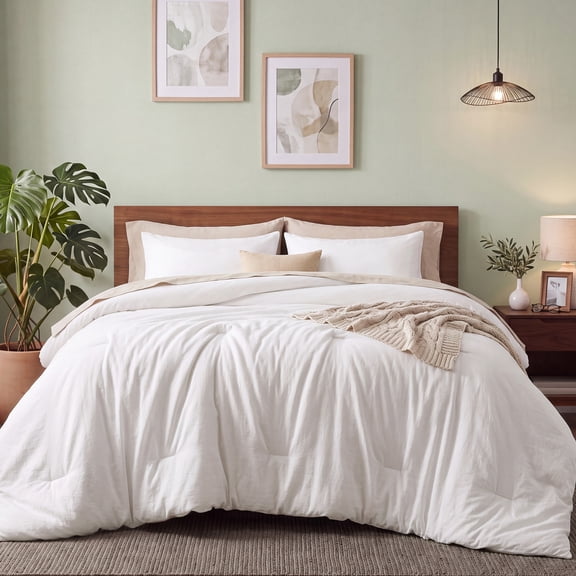 U by Bedsure 3 Pieces Full Comforter Bedding Set, White Bed Comforter Set for All Seasons, 1 Lightweight Prewashed Comforter and 2 Pillowcases