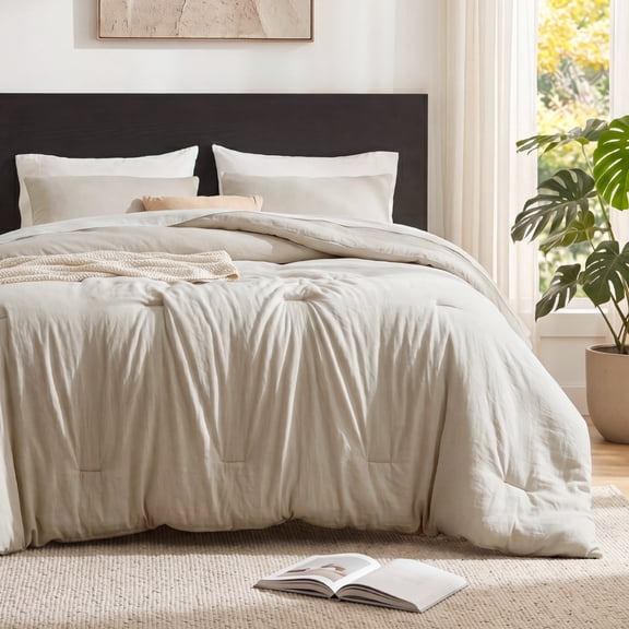 U by Bedsure 3 Pieces Queen Comforter Bedding Set, Beige Bed Comforter Set for All Seasons, 1 Lightweight Prewashed Comforter and 2 Pillowcases
