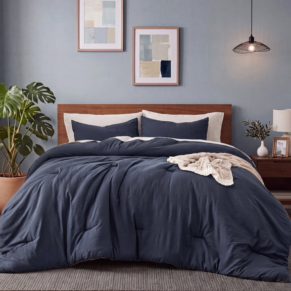 U by Bedsure 3 Pieces Queen Comforter Bedding Set, Navy Comforter Set for All Seasons, 1 Lightweight Prewashed Comforter and 2 Pillowcases
