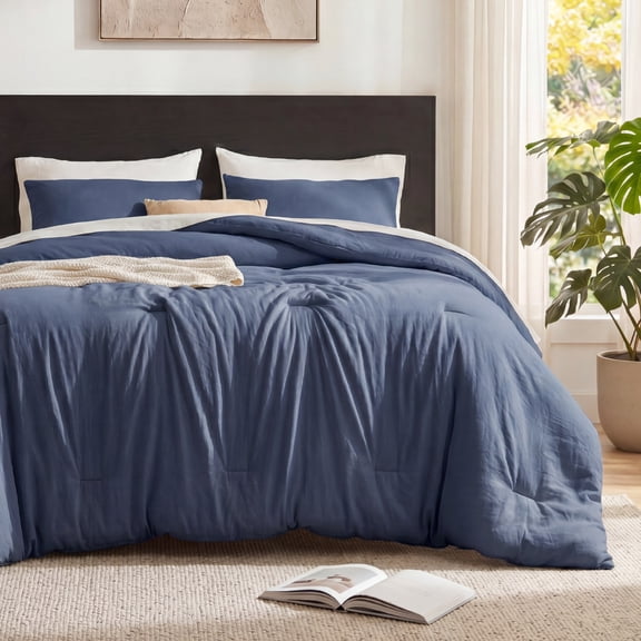 U by Bedsure 3 Pieces Queen Comforter Bedding Set, Navy Comforter Set for All Seasons, 1 Lightweight Prewashed Comforter and 2 Pillowcases